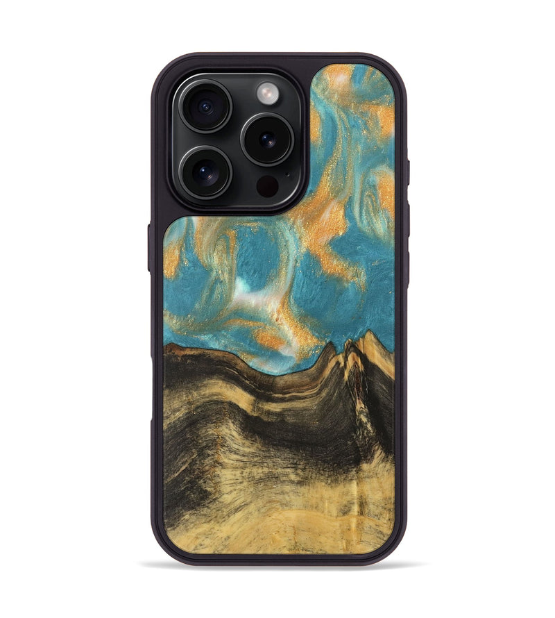 iPhone 16 Pro Wood Phone Case - Fawne (Teal & Gold, 735918)