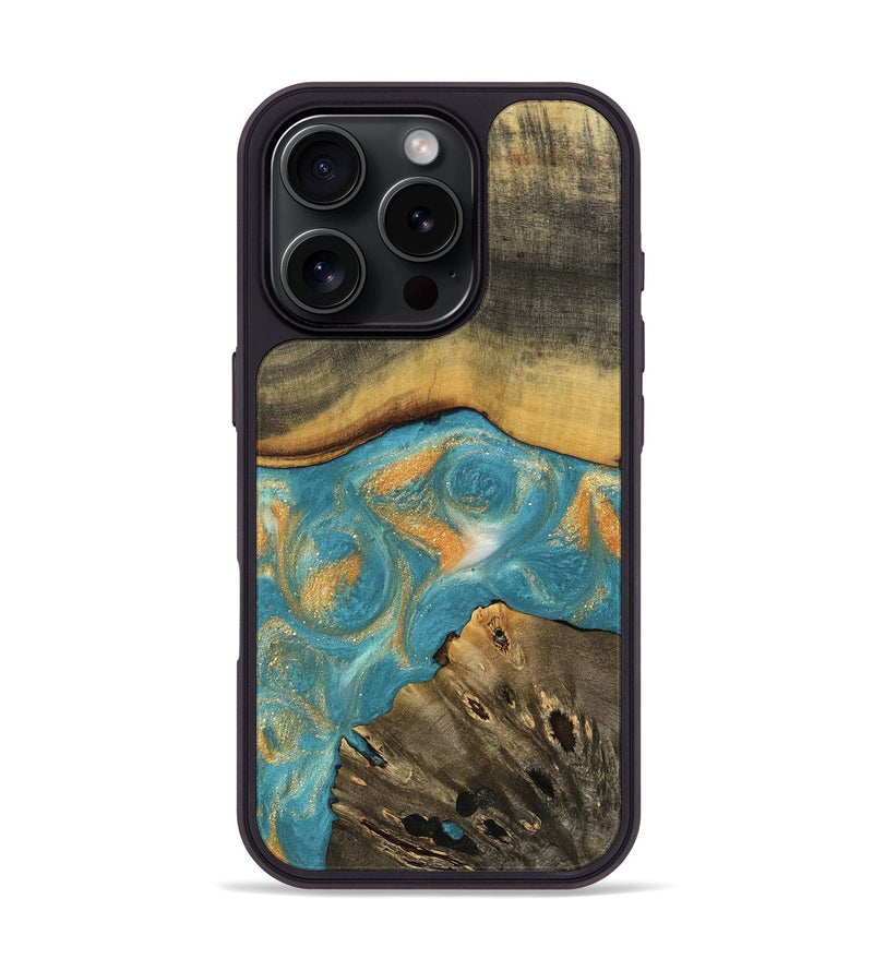 iPhone 16 Pro Wood Phone Case - Javad (Teal & Gold, 735930)