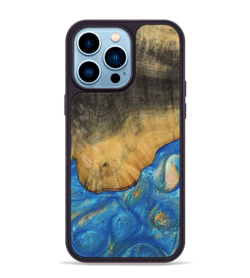 iPhone 14 Pro Max Wood Phone Case - Tilly (Teal & Gold, 736214)