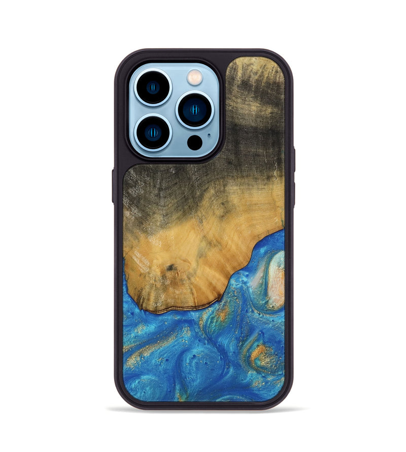 iPhone 14 Pro Wood Phone Case - Tilly (Teal & Gold, 736214)