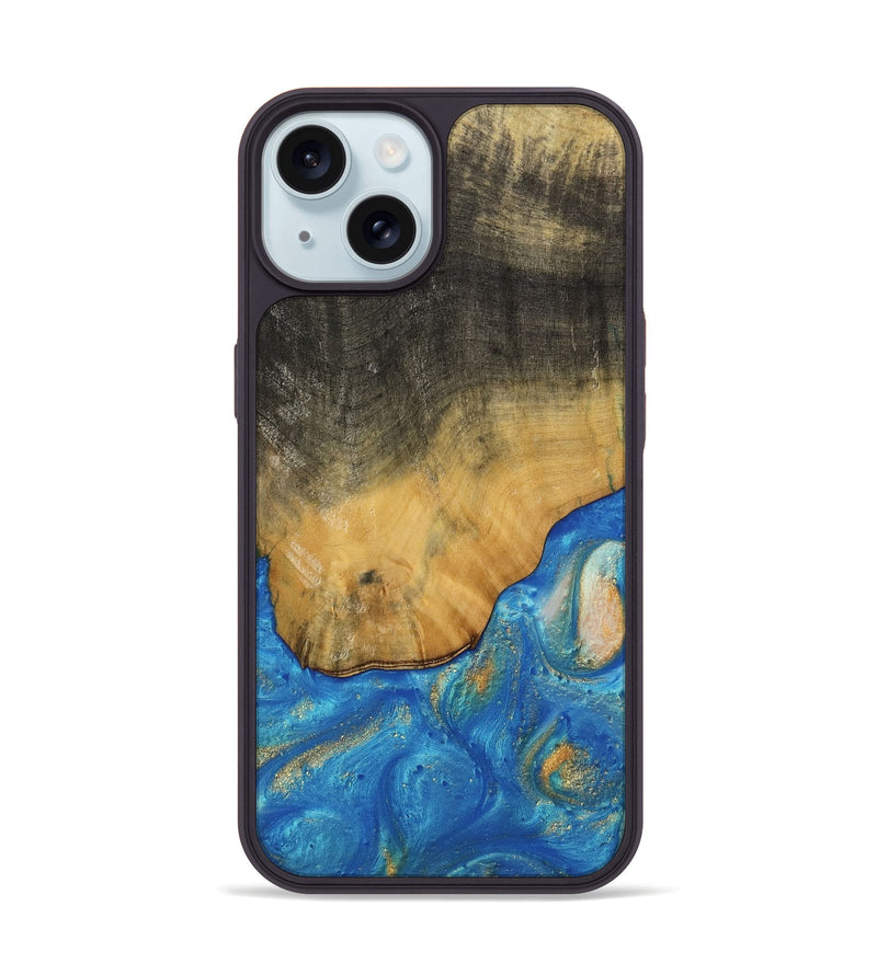 iPhone 15 Wood Phone Case - Tilly (Teal & Gold, 736214)