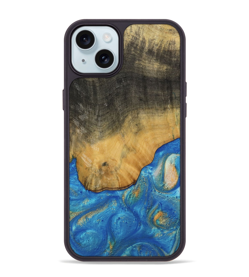 iPhone 15 Plus Wood Phone Case - Tilly (Teal & Gold, 736214)