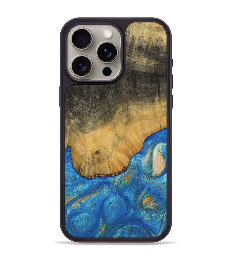 iPhone 15 Pro Max Wood Phone Case - Tilly (Teal & Gold, 736214)