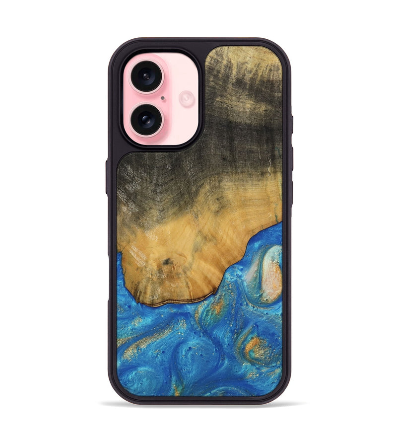 iPhone 16 Wood Phone Case - Tilly (Teal & Gold, 736214)