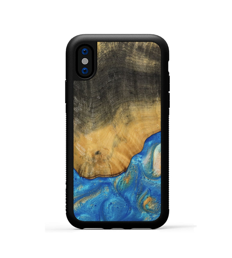 iPhone Xs Wood Phone Case - Tilly (Teal & Gold, 736214)