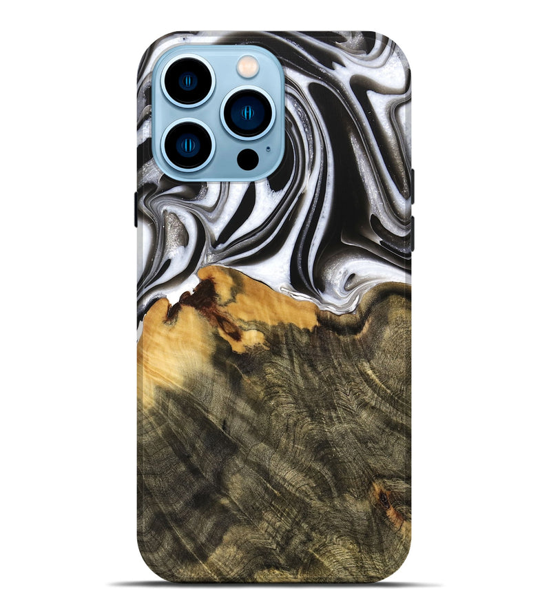 iPhone 14 Pro Max Wood Live Edge Phone Case - Merlyn (Black & White, 736521)