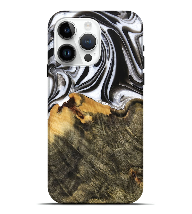 iPhone 15 Pro Max Wood Live Edge Phone Case - Merlyn (Black & White, 736521)