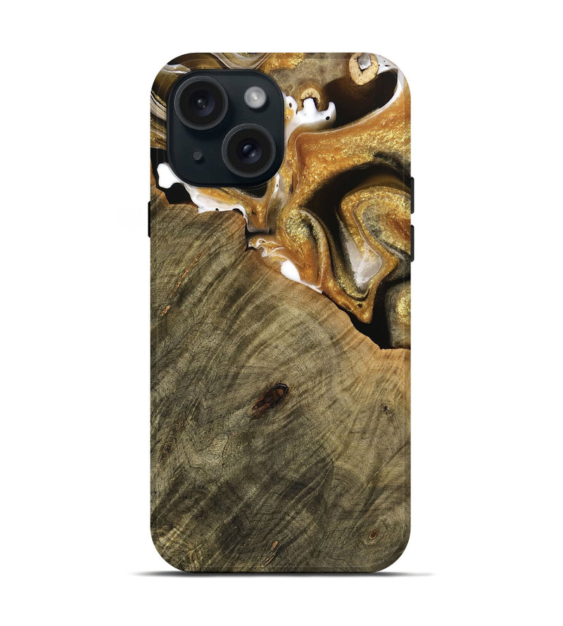 iPhone 15 Wood Live Edge Phone Case - Stacey (Black & White, 736522)