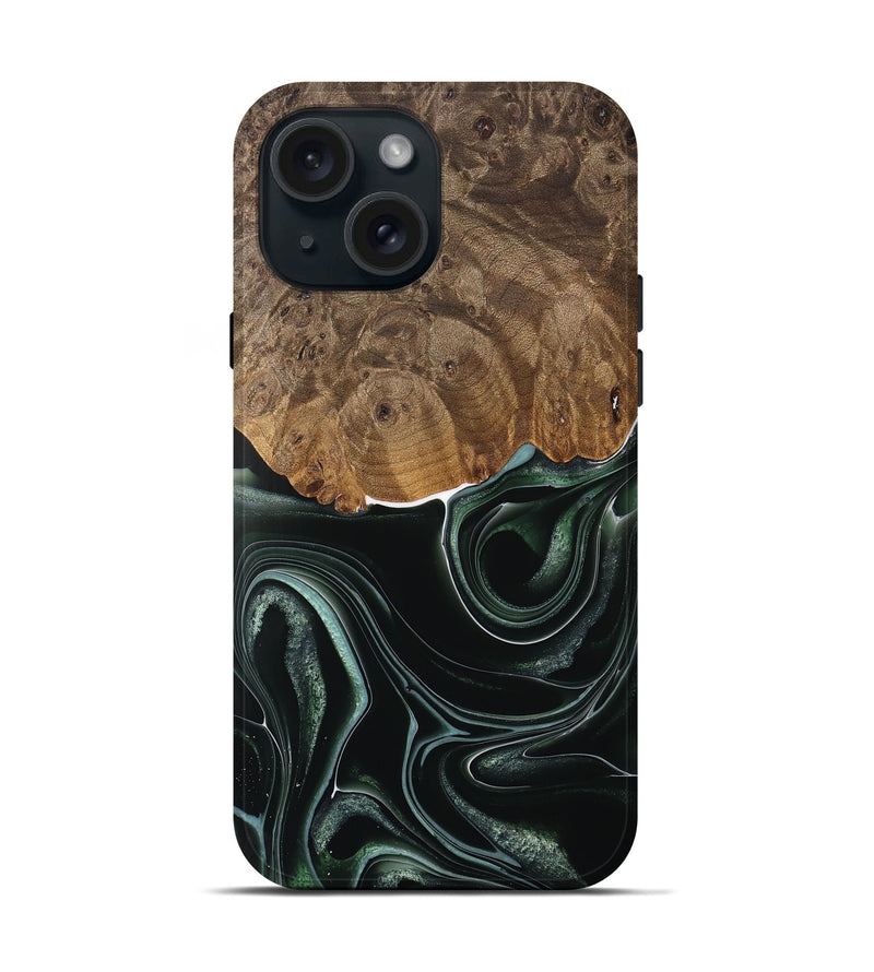 iPhone 15 Wood Live Edge Phone Case - Tsing (Green, 737359)