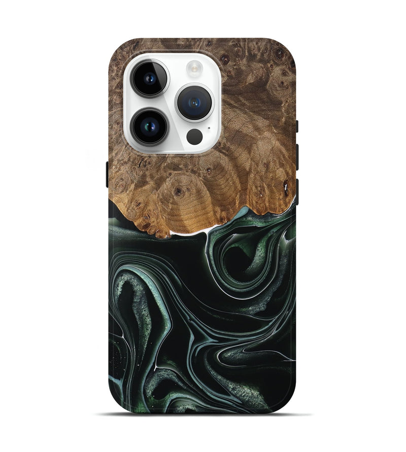 iPhone 15 Pro Wood Live Edge Phone Case - Tsing (Green, 737359)