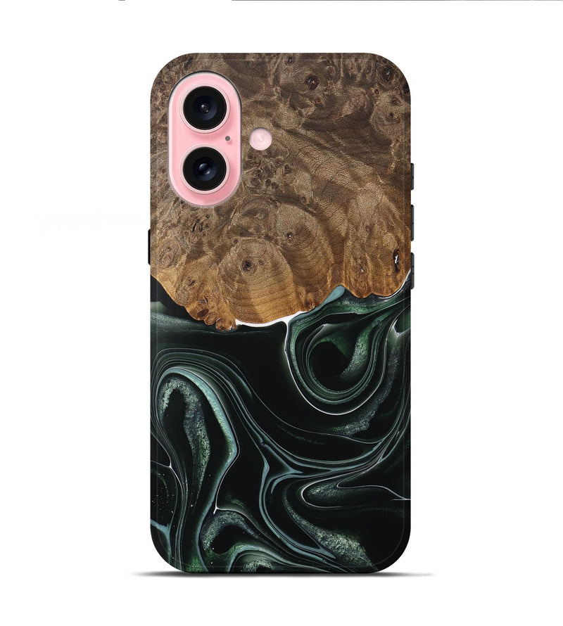 iPhone 16 Wood Live Edge Phone Case - Tsing (Green, 737359)