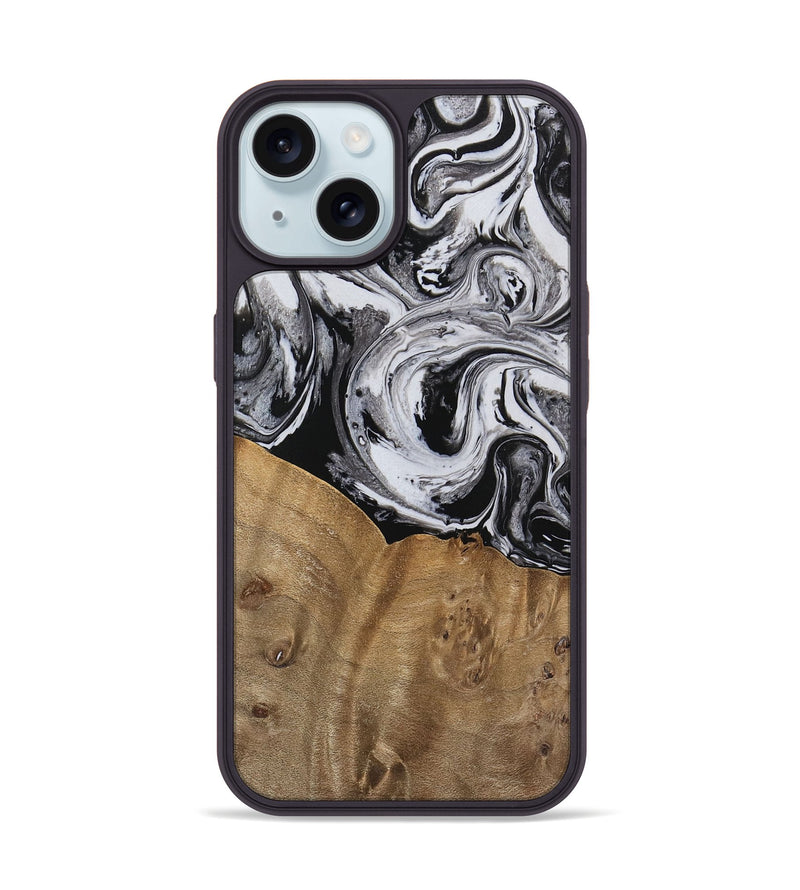 iPhone 15 Wood Phone Case - Kylee (Black & White, 737813)