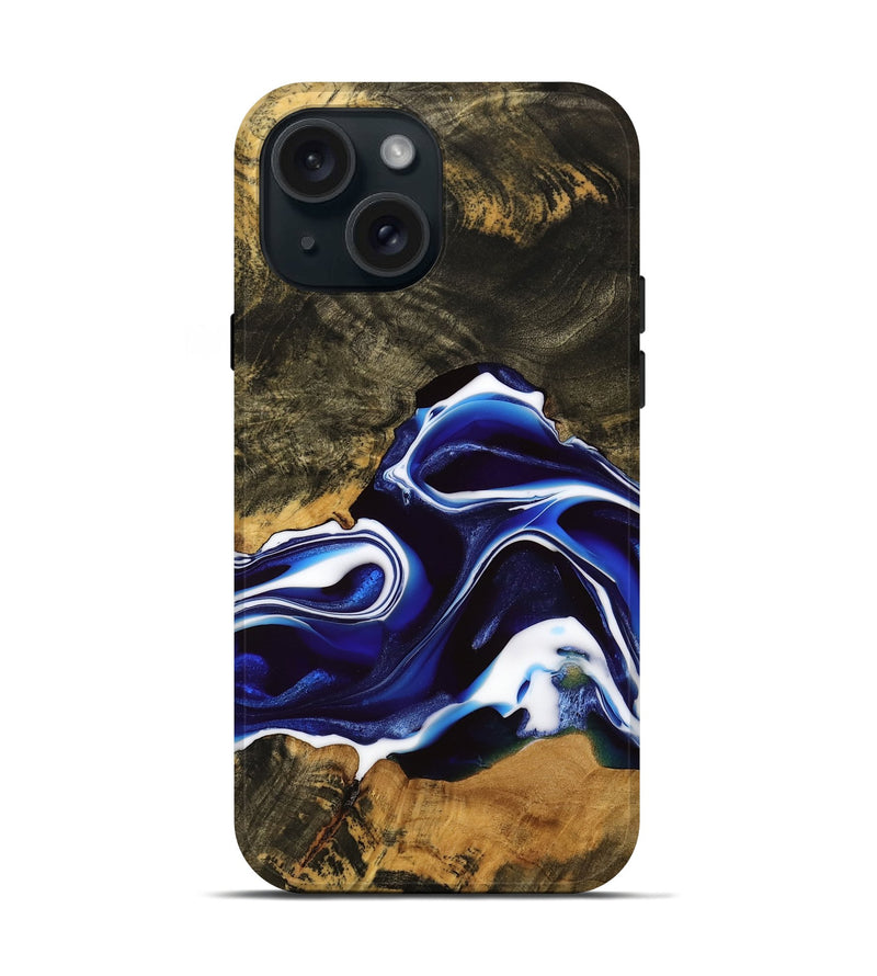 iPhone 15 Wood Live Edge Phone Case - Hartley (Blue, 737935)