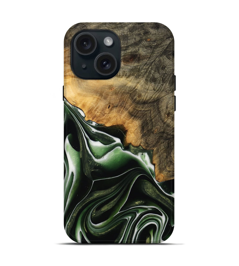 iPhone 15 Wood Live Edge Phone Case - Merdia (Green, 737938)