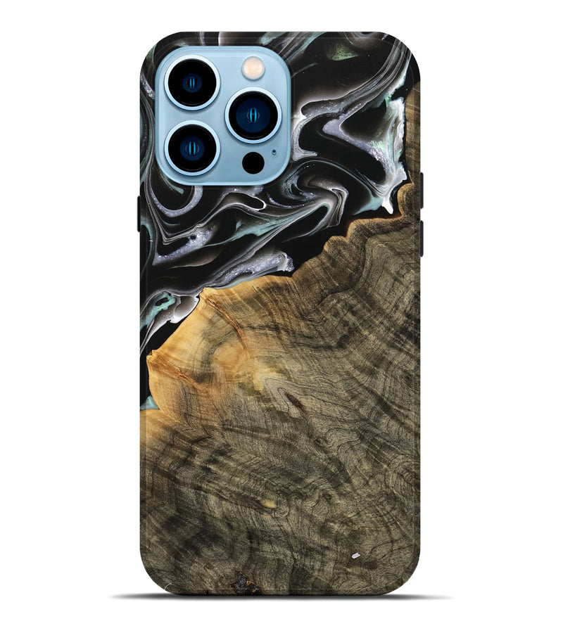 iPhone 14 Pro Max Wood Live Edge Phone Case - Sanjoy (Black & White, 737946)