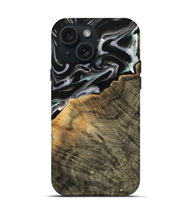 iPhone 15 Wood Live Edge Phone Case - Sanjoy (Black & White, 737946)