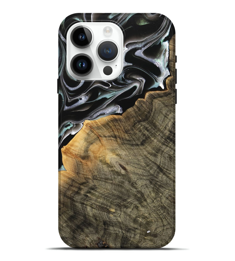 iPhone 15 Pro Max Wood Live Edge Phone Case - Sanjoy (Black & White, 737946)