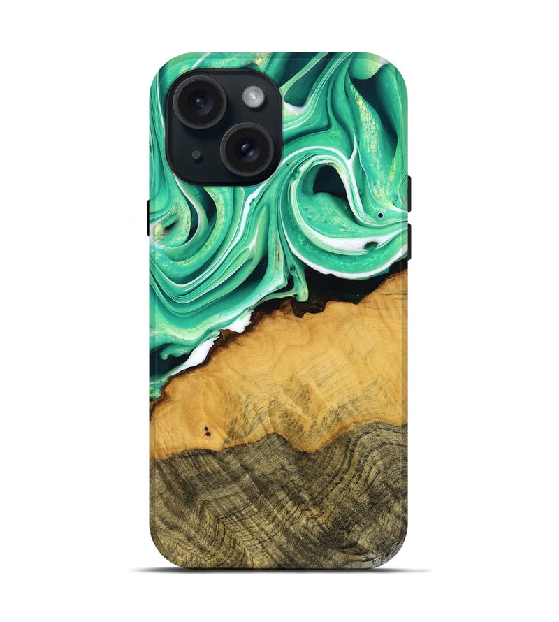 iPhone 15 Wood Live Edge Phone Case - Liliana (Green, 737948)