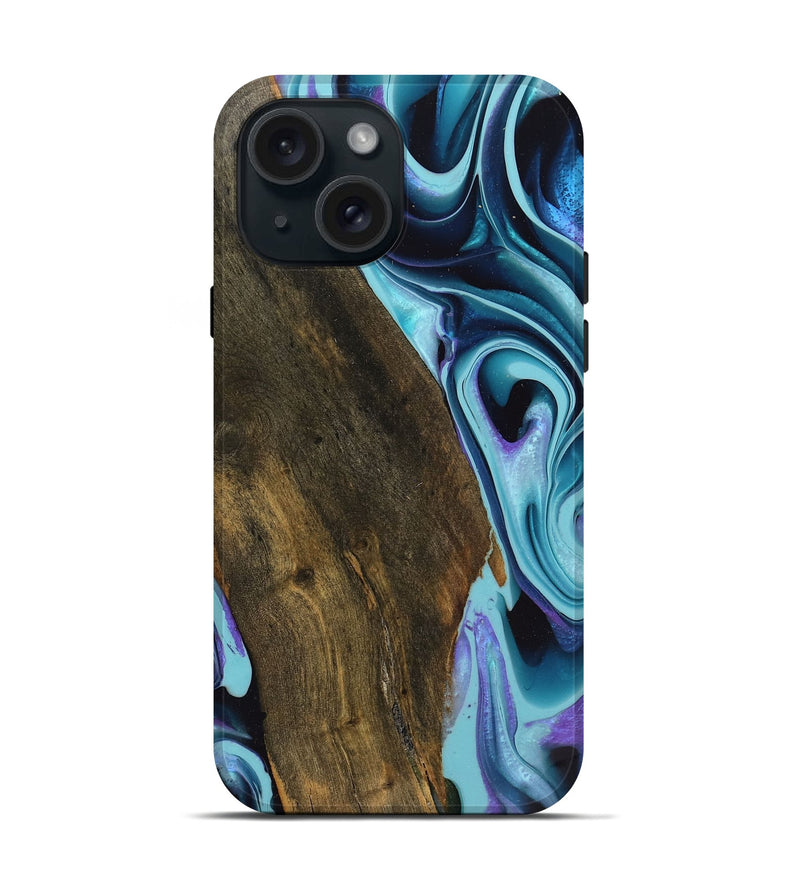 iPhone 15 Wood Live Edge Phone Case - Isabel (Blue, 738043)