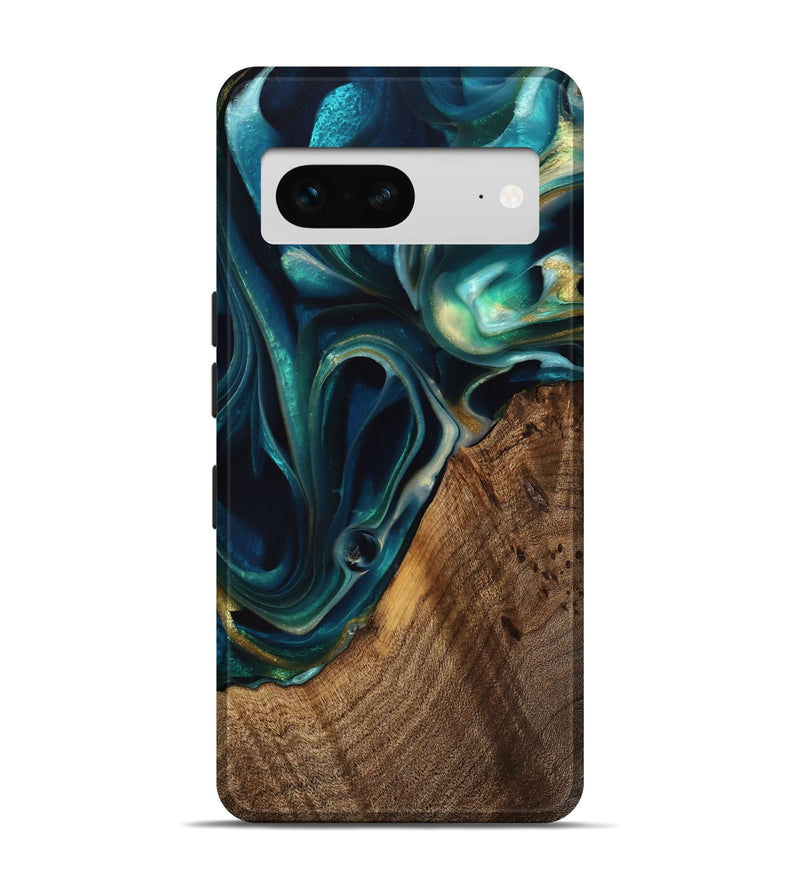 Pixel 7 Wood Live Edge Phone Case - Shama (Teal & Gold, 738044)