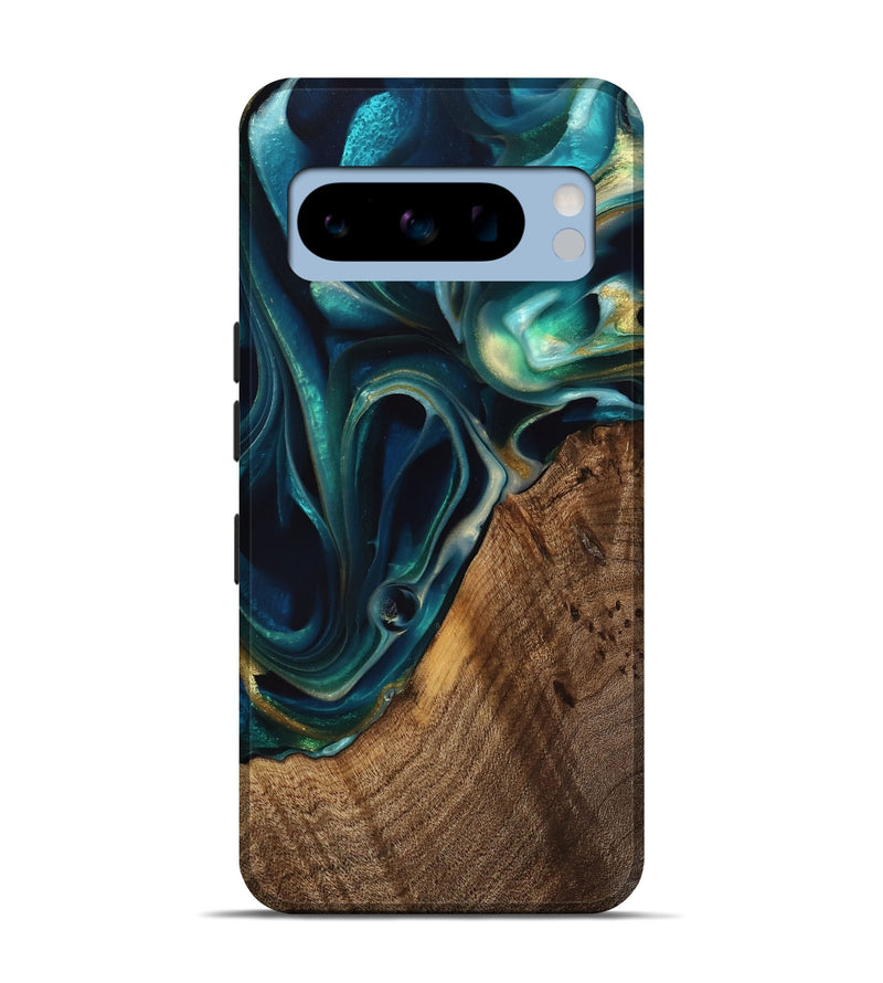 Pixel 8 Pro Wood Live Edge Phone Case - Shama (Teal & Gold, 738044)