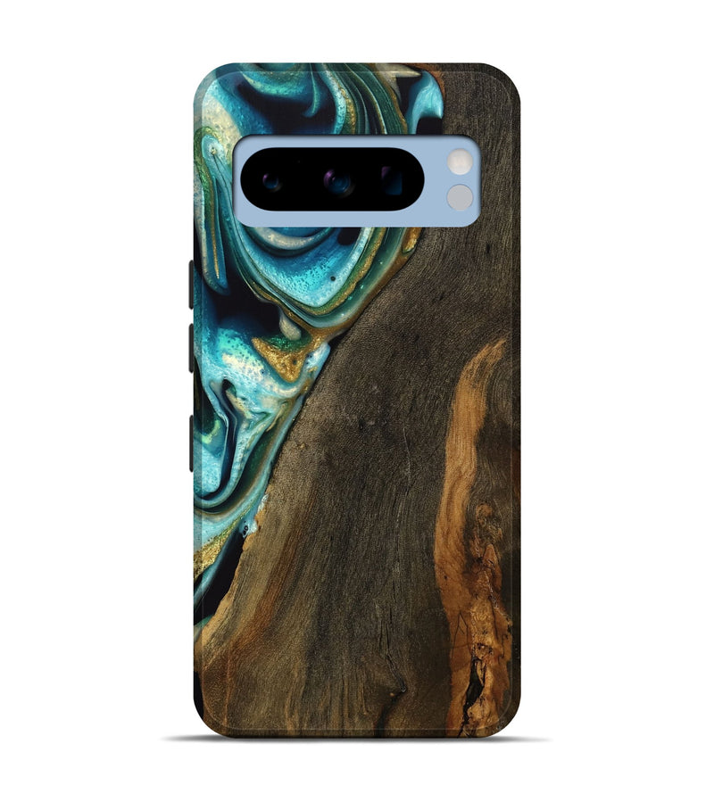 Pixel 8 Pro Wood Live Edge Phone Case - Anader (Teal & Gold, 738045)