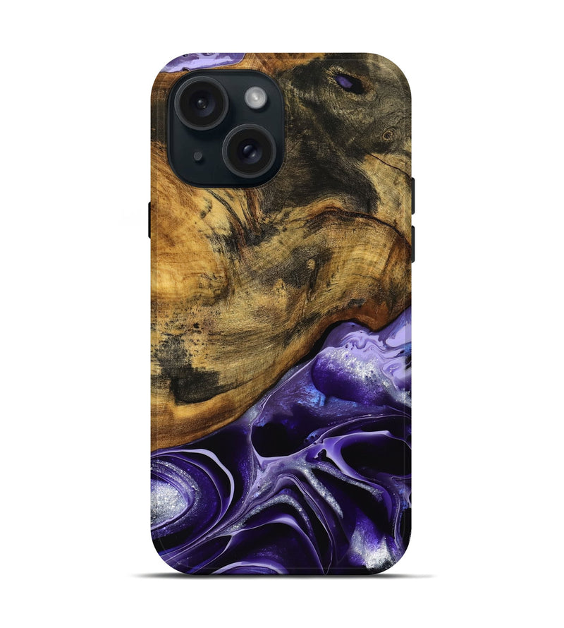 iPhone 15 Wood Live Edge Phone Case - Reyna (Purple, 738047)