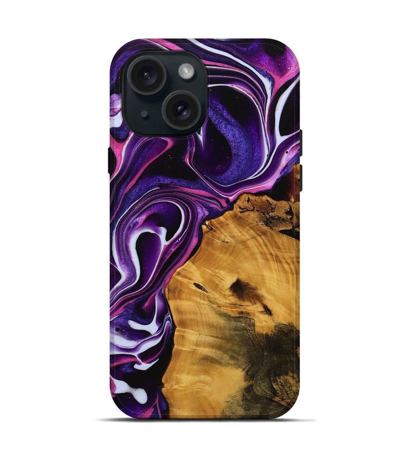 iPhone 15 Wood Live Edge Phone Case - Letitia (Purple, 738048)