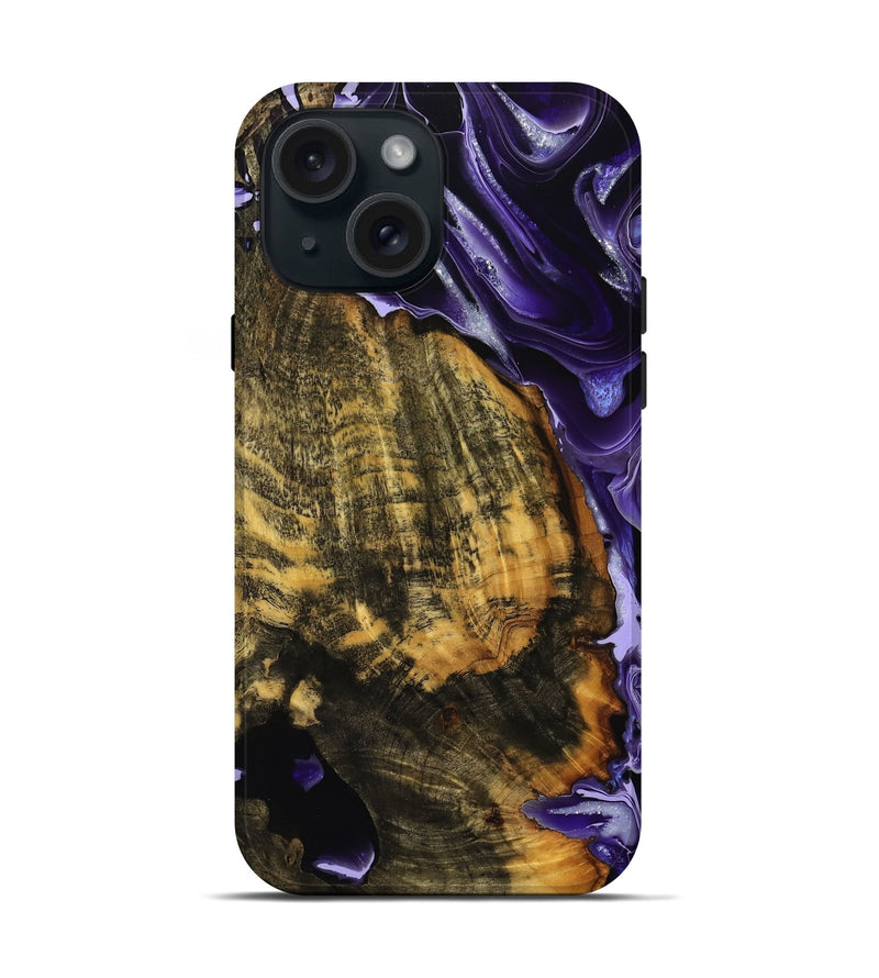 iPhone 15 Wood Live Edge Phone Case - Mani (Purple, 738052)