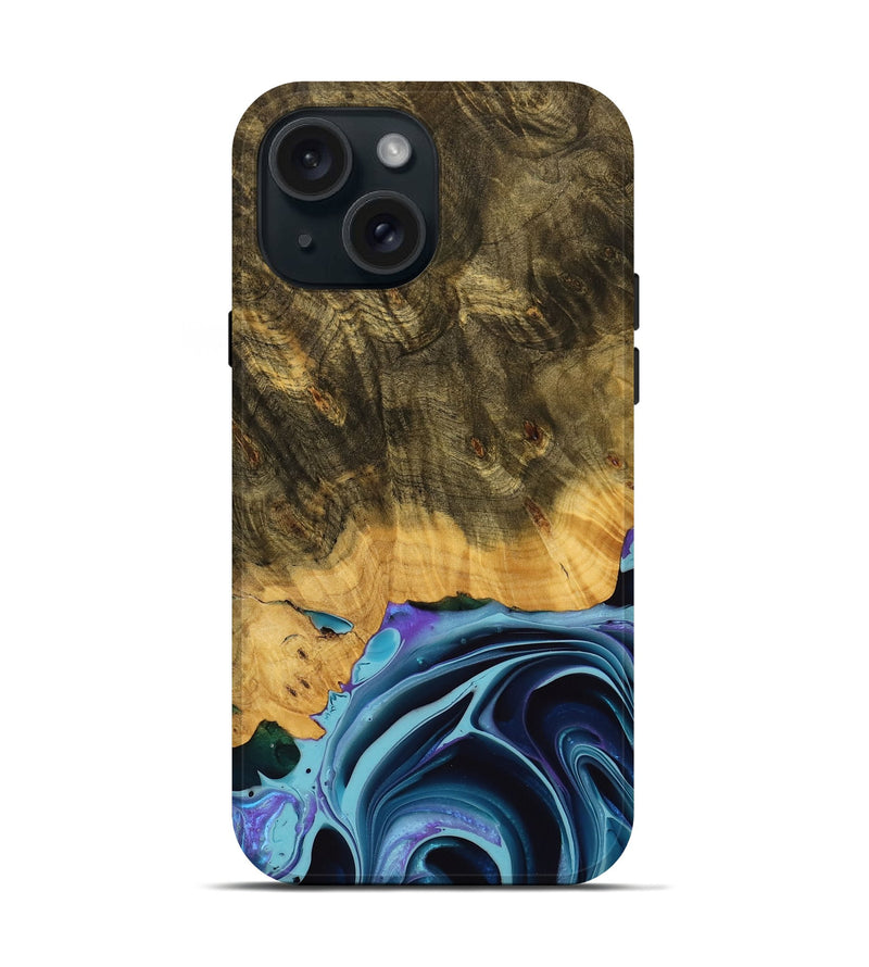 iPhone 15 Wood Live Edge Phone Case - Justine (Blue, 738053)