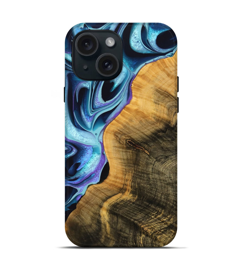 iPhone 15 Wood Live Edge Phone Case - Onette (Blue, 738054)