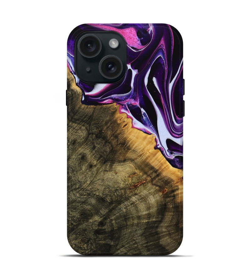 iPhone 15 Wood Live Edge Phone Case - Malissa (Purple, 738056)