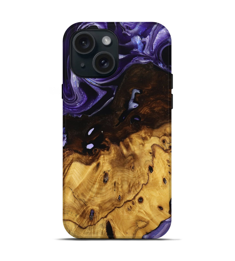 iPhone 15 Wood Live Edge Phone Case - Allys (Purple, 738057)