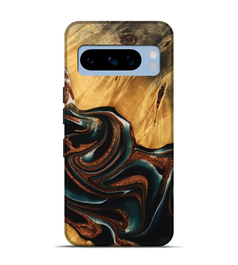 Pixel 8 Pro Wood Live Edge Phone Case - Davin (Teal & Gold, 738066)