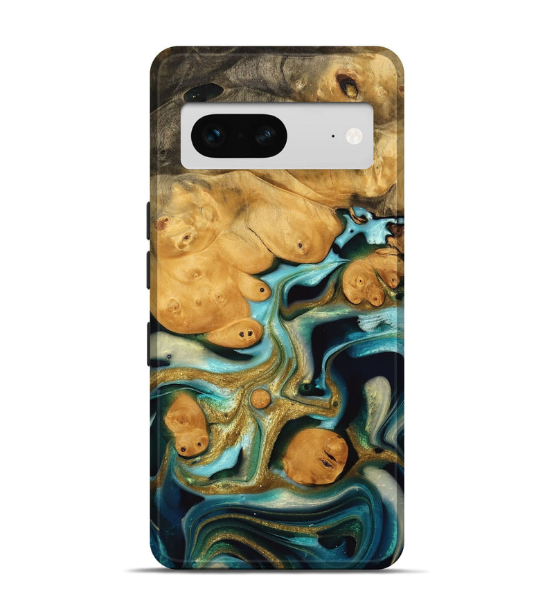 Pixel 7 Wood Live Edge Phone Case - Halli (Teal & Gold, 738070)