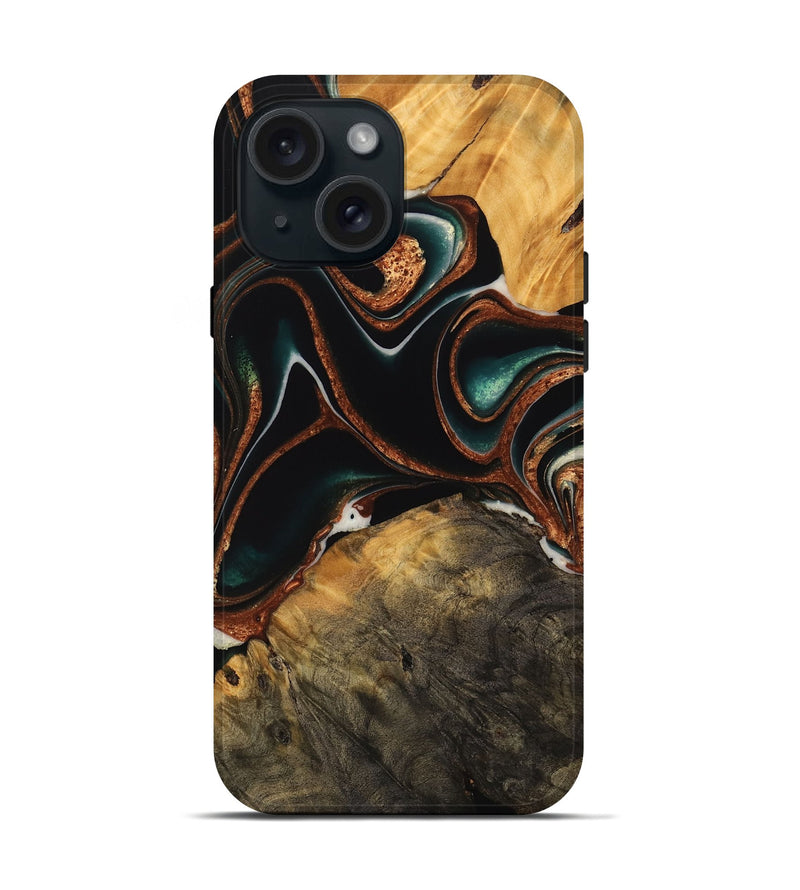 iPhone 15 Wood Live Edge Phone Case - Amya (Green, 738071)