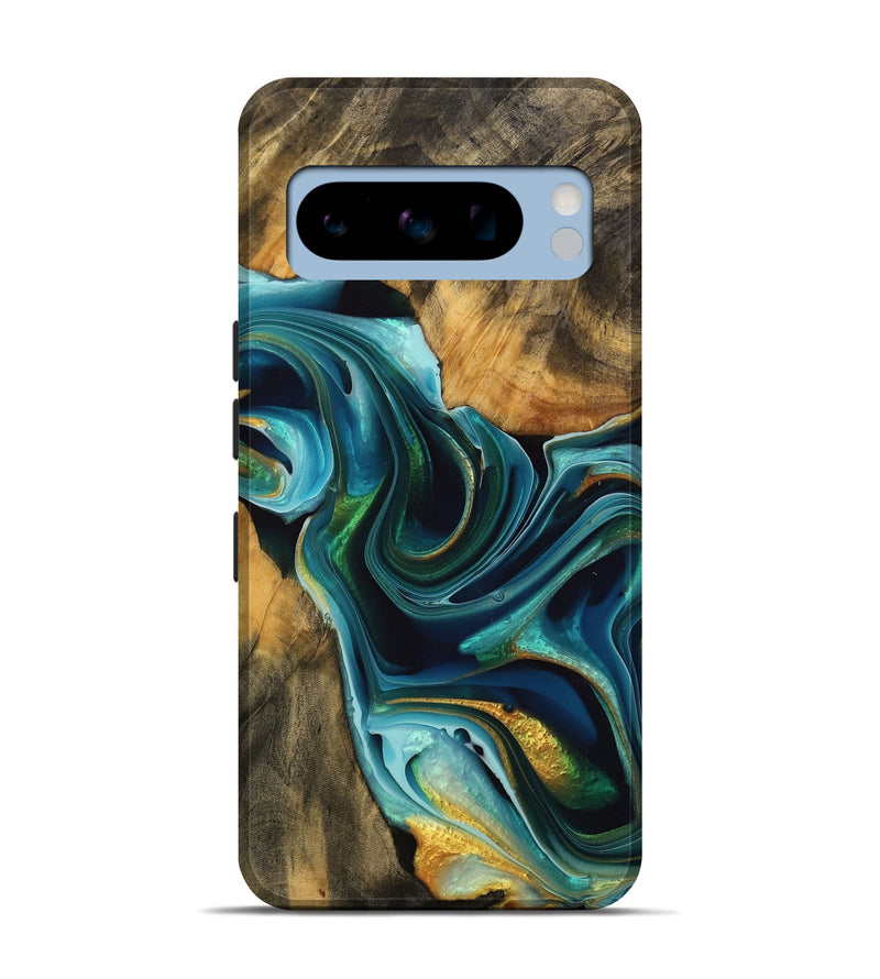 Pixel 8 Pro Wood Live Edge Phone Case - Roby (Teal & Gold, 738072)