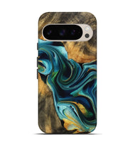 Pixel 9 Wood Live Edge Phone Case - Roby (Teal & Gold, 738072)