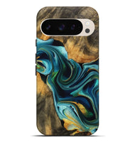 Pixel 9 Pro XL Wood Live Edge Phone Case - Roby (Teal & Gold, 738072)