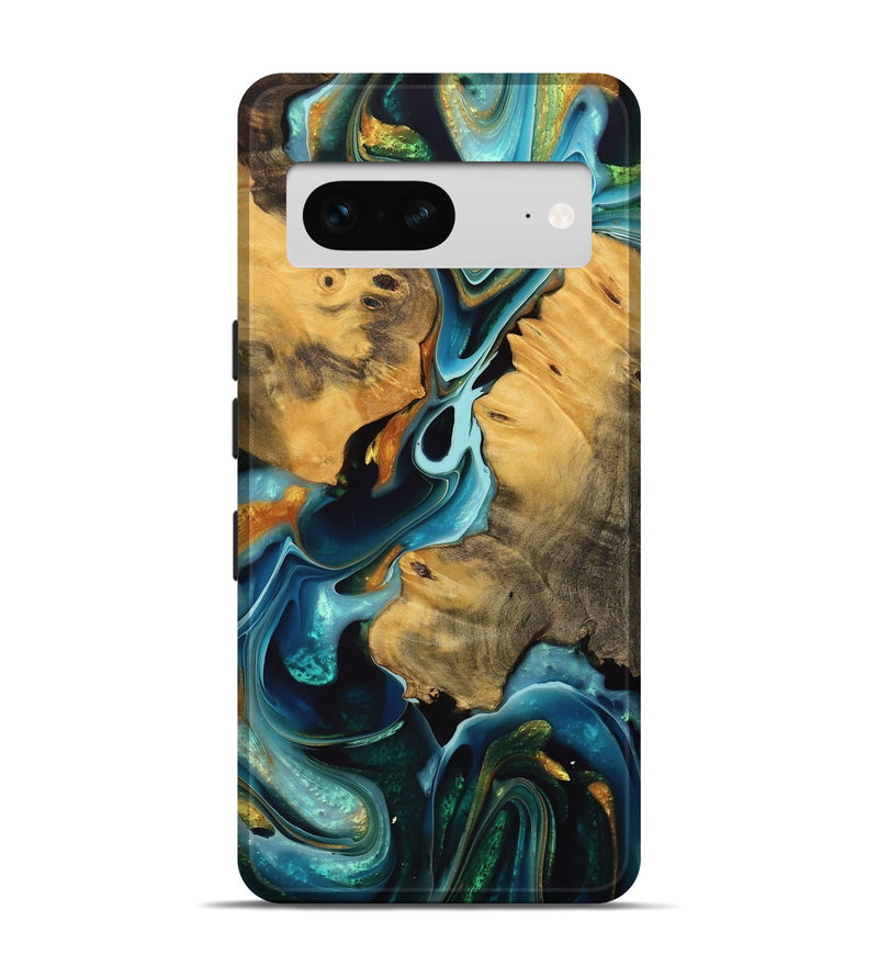 Pixel 7 Wood Live Edge Phone Case - Mervyn (Teal & Gold, 738074)