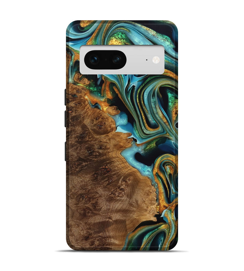 Pixel 7 Wood Live Edge Phone Case - Mirella (Teal & Gold, 738075)