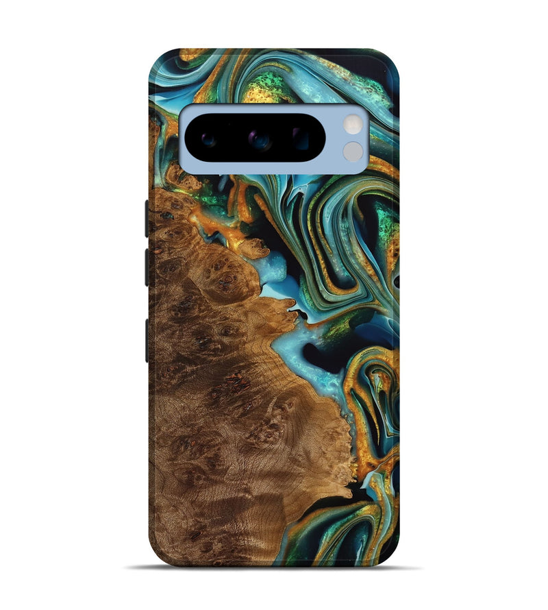 Pixel 8 Pro Wood Live Edge Phone Case - Mirella (Teal & Gold, 738075)