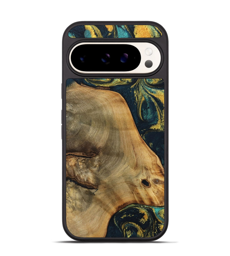 Pixel 9 Wood Phone Case - Tiara (Teal & Gold, 738402)