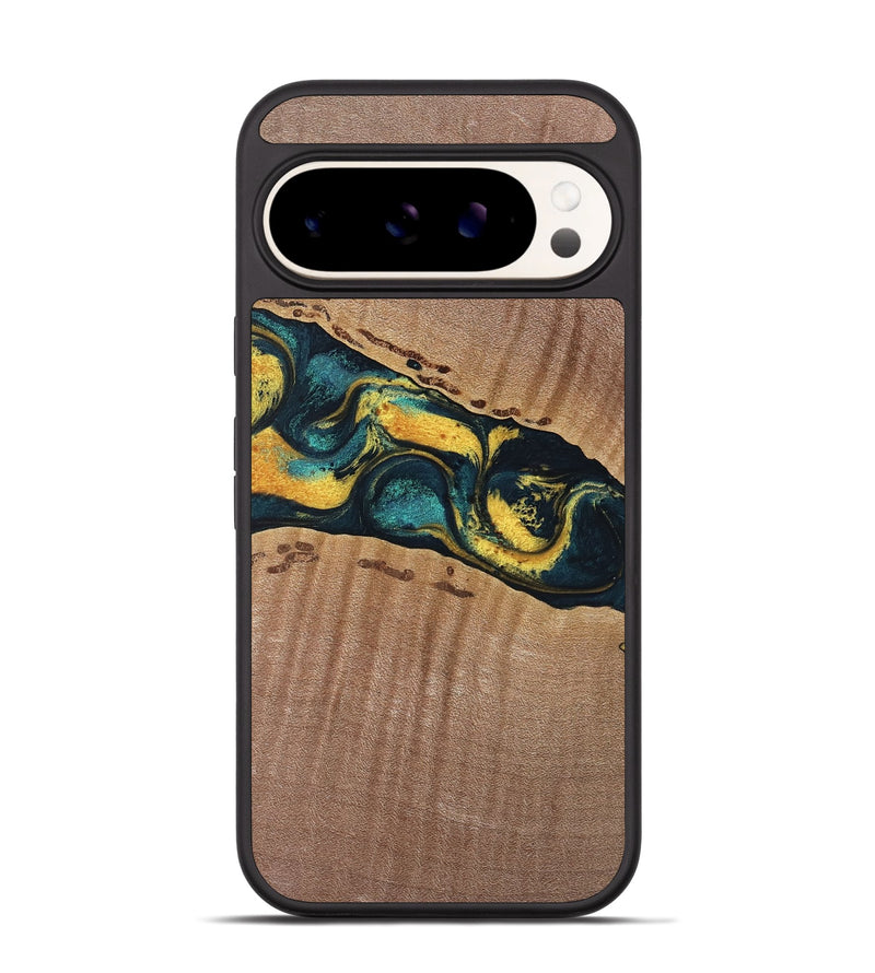 Pixel 9 Wood Phone Case - Hugh (Teal & Gold, 738417)