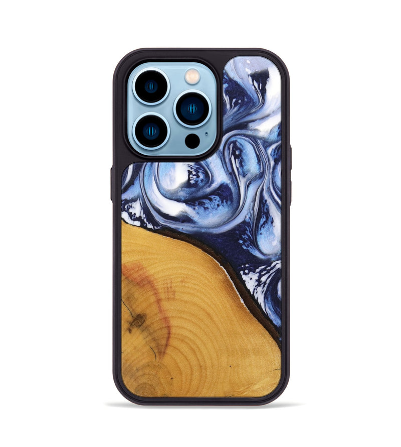 iPhone 14 Pro Wood Phone Case - Malinda (Blue, 738429)