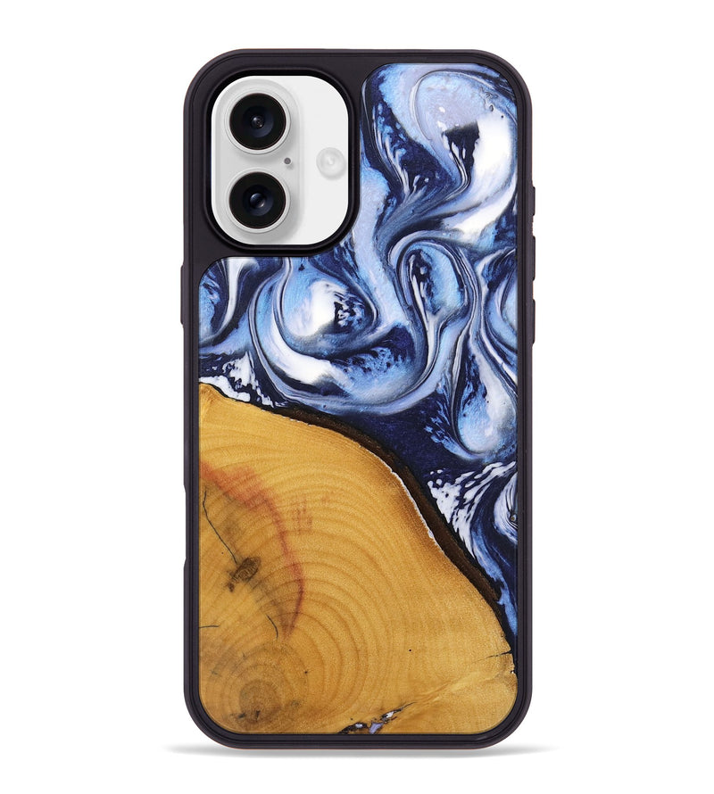 iPhone 16 Plus Wood Phone Case - Malinda (Blue, 738429)