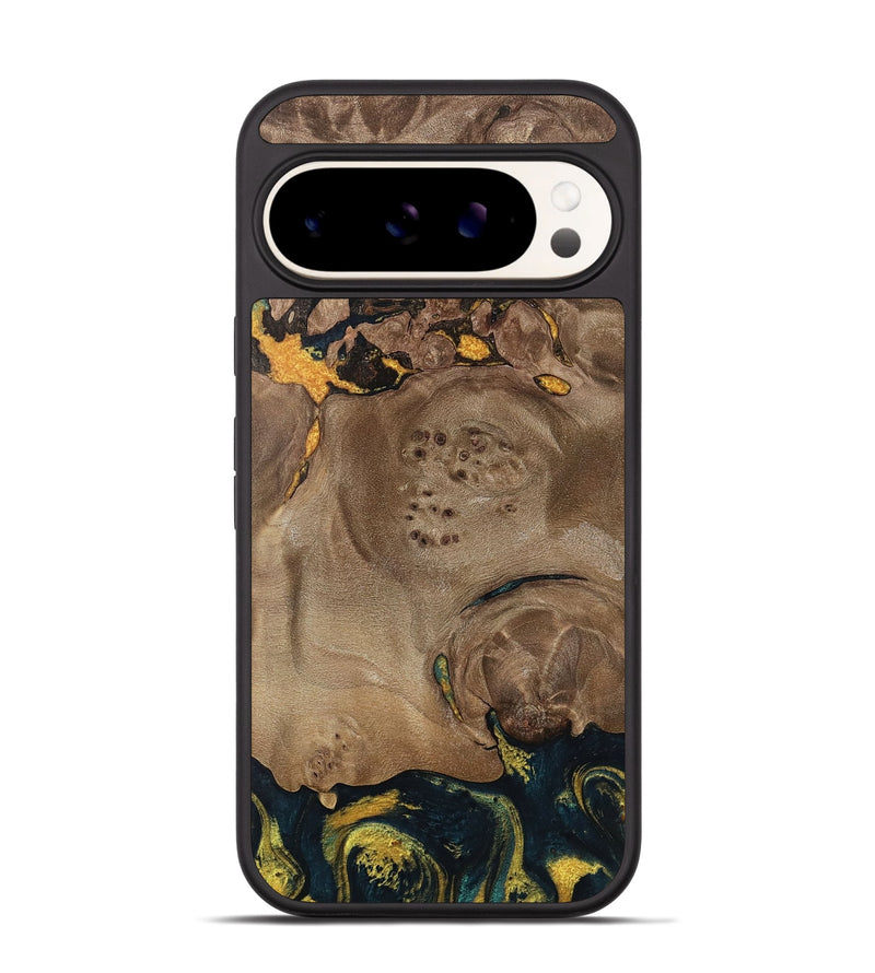 Pixel 9 Wood Phone Case - Less (Teal & Gold, 738437)