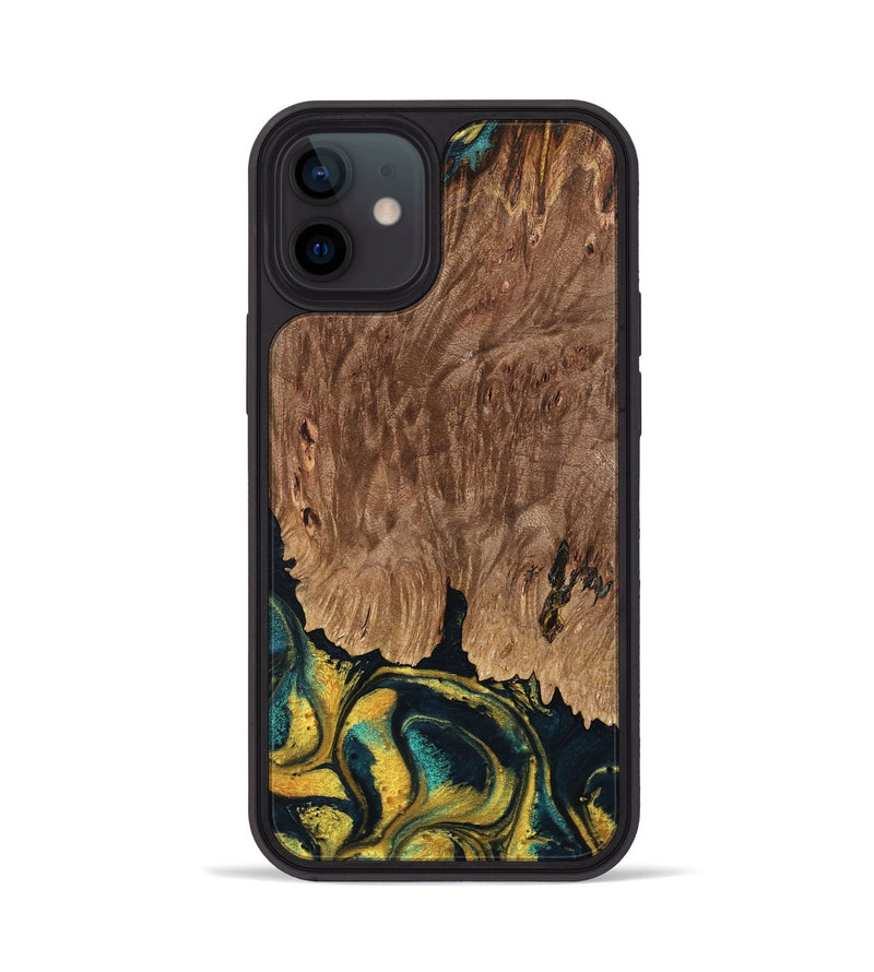 iPhone 12 Wood Phone Case - Marylin (Teal & Gold, 738438)