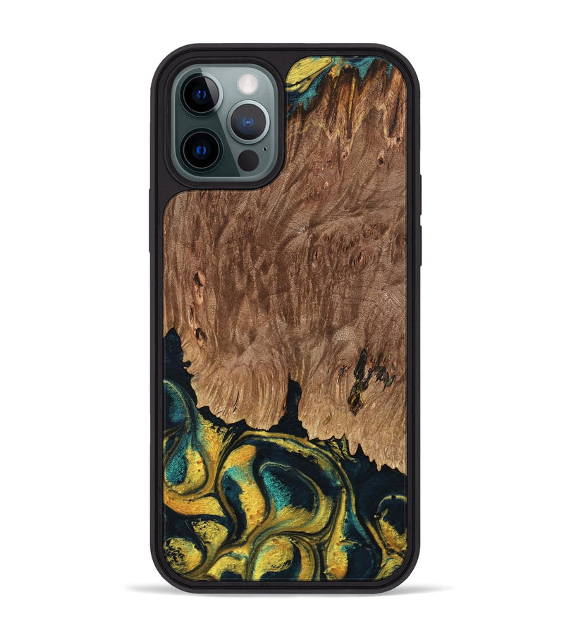 iPhone 12 Pro Max Wood Phone Case - Marylin (Teal & Gold, 738438)