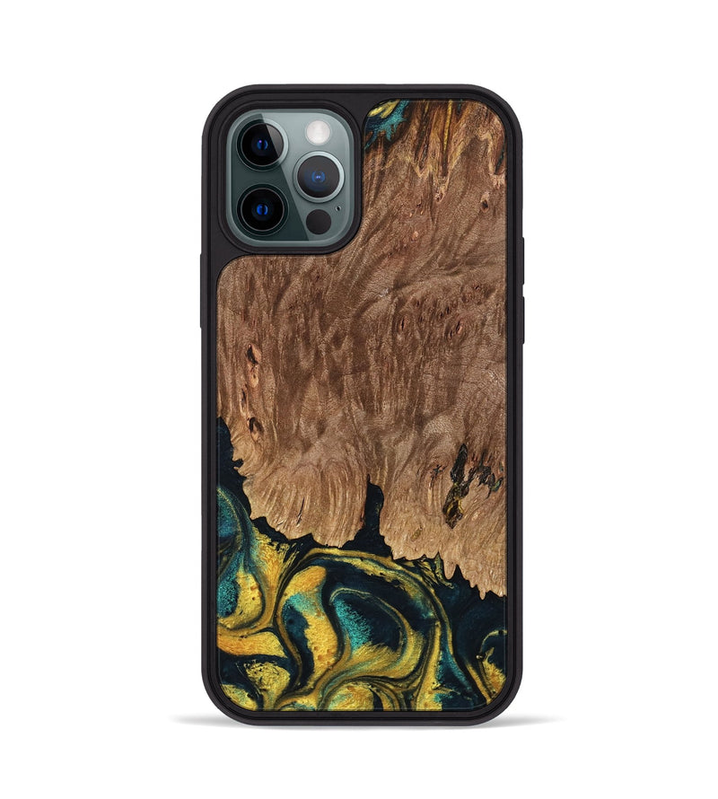 iPhone 12 Pro Wood Phone Case - Marylin (Teal & Gold, 738438)